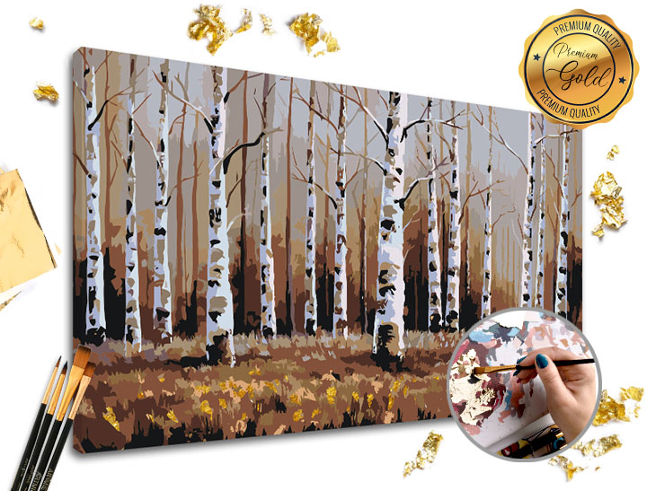 Dipingere con i numeri PREMIUM GOLD - Bosco di betulle