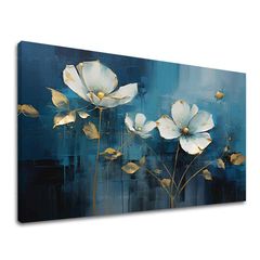 Eleganza senza tempo su tela Astrazione blu con accenti dorati 40x60 cm