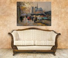 Immagine su tela BOOK SELLERS ALONG THE SEINE – EDOUARD LEON CORTES Sconto 60% 100X70 cm