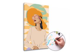 Pittura per numeri DONNA CON IL CAPPELLO GIALLO | difficoltà bassa