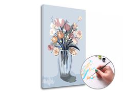 Dipingere con i numeri BOUQUET ROSA IN UN VASO | difficoltà bassa