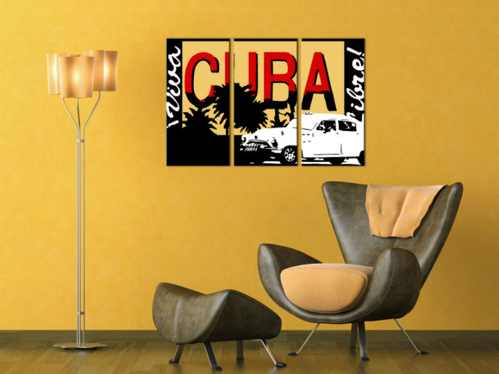 Quadri dipinti a mano Pop Art Cuba di 3 pezzi cuba