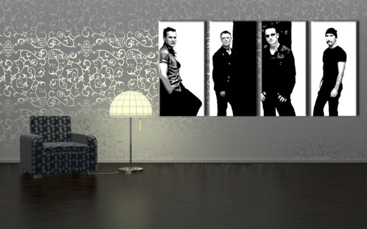Quadri dipinti a mano Pop Art U2 in Black di 4 pezzi U2