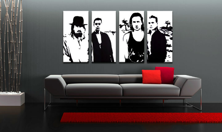 Quadri dipinti a mano Pop Art U2 in Black di 4 pezzi U22