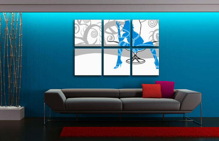 Quadri dipinti a mano Pop Art Blue Woman di 6 pezzi bw