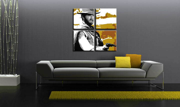 Quadri dipinti a mano Pop Art Clint Eastwood di 3 pezzi ce3