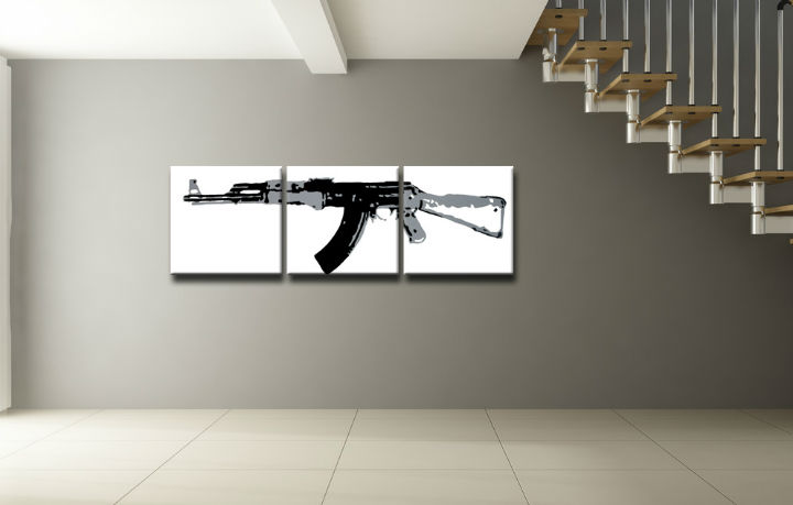 Quadri dipinti a mano Pop Art Kalashnikov di 3 pezzi ka