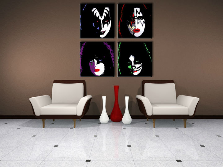 Quadri dipinti a mano Pop Art Kiss di 4 pezzi kiss