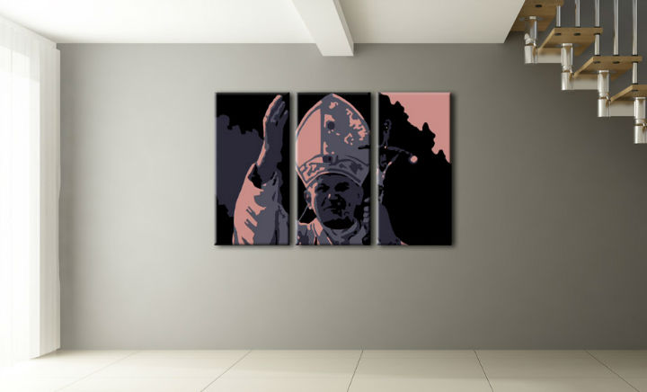 Quadri dipinti a mano Pop Art Ján Pavol II. di 3 pezzi pap
