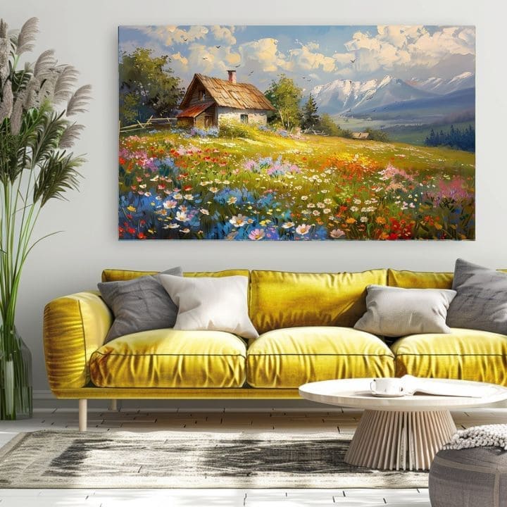 Quadro su tela Prato fiorito colorato | Dettagli acrilici