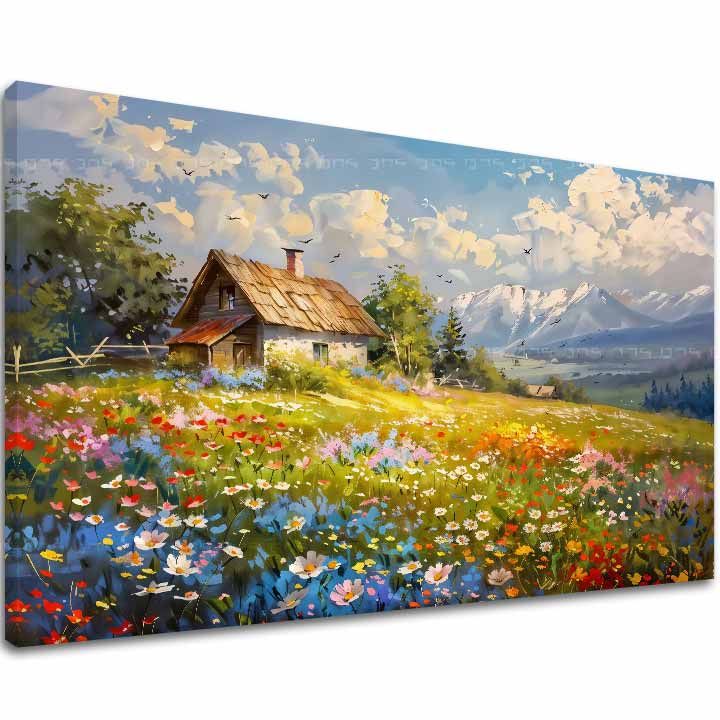 Quadro su tela Prato fiorito colorato | Dettagli acrilici | 80x120 cm
